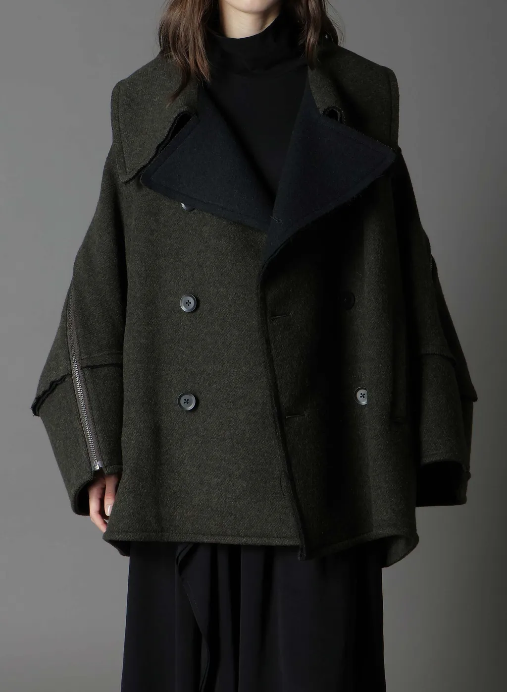 Double Weave Melton Short Length Big Sleeve Double Coat