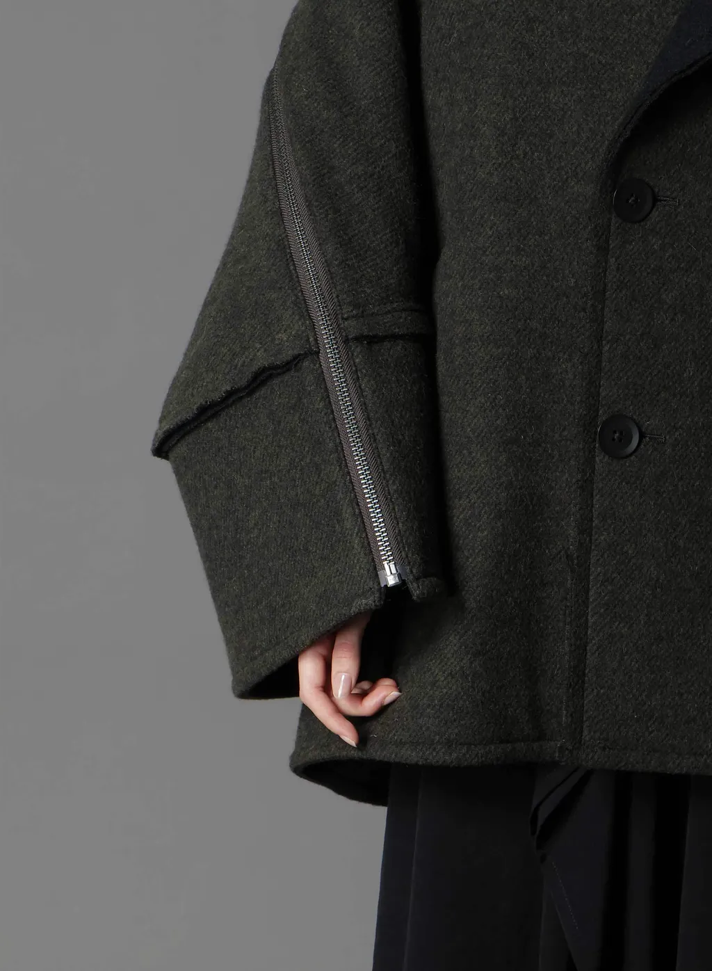 Double Weave Melton Short Length Big Sleeve Double Coat