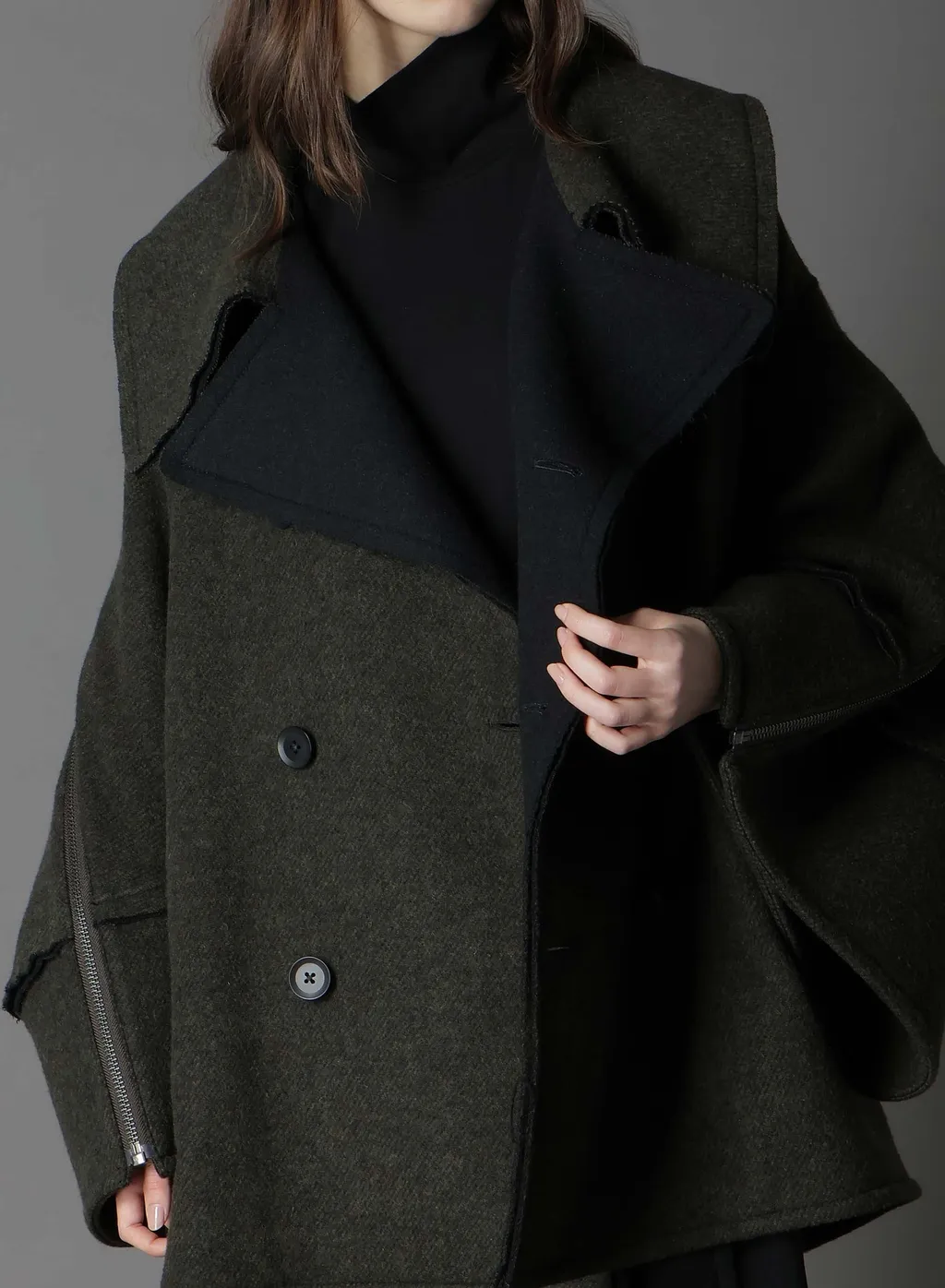 Double Weave Melton Short Length Big Sleeve Double Coat