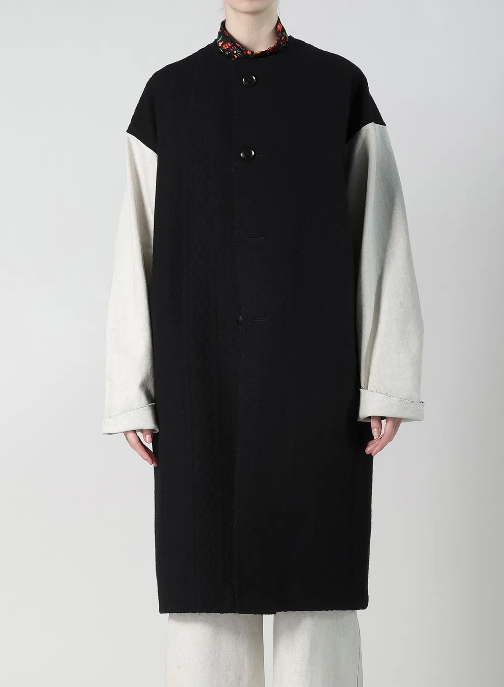 Cable Jq Knit Collerless Coat