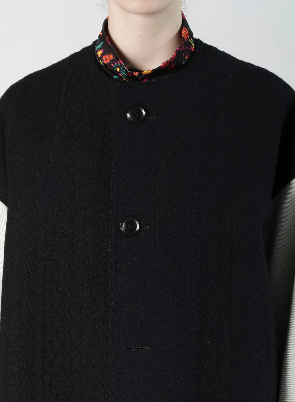 Cable Jq Knit Collerless Coat
