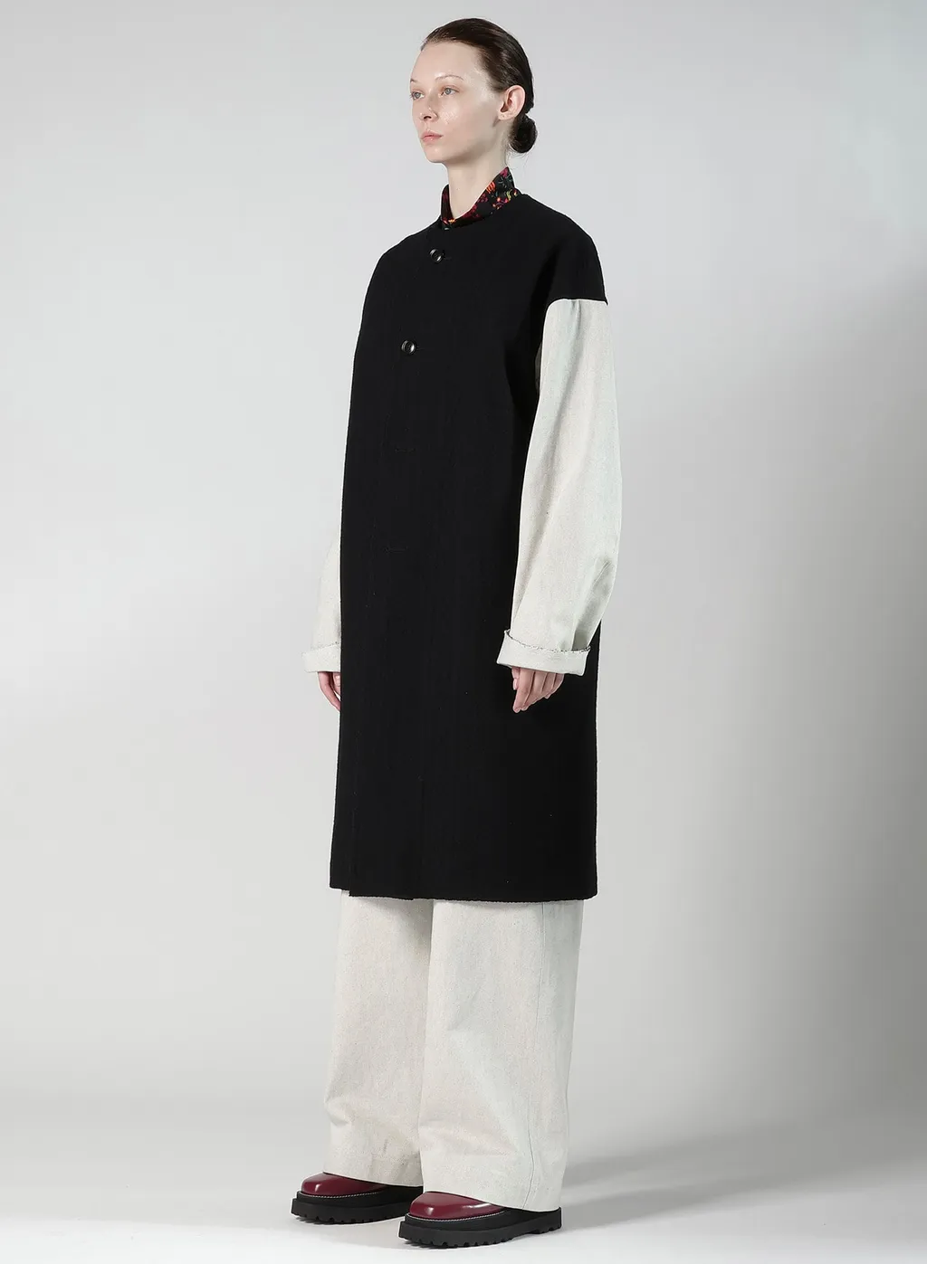 Cable Jq Knit Collerless Coat