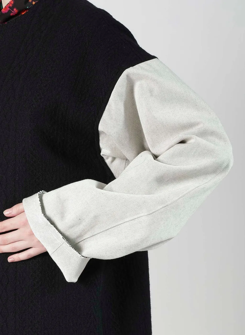 Cable Jq Knit Collerless Coat