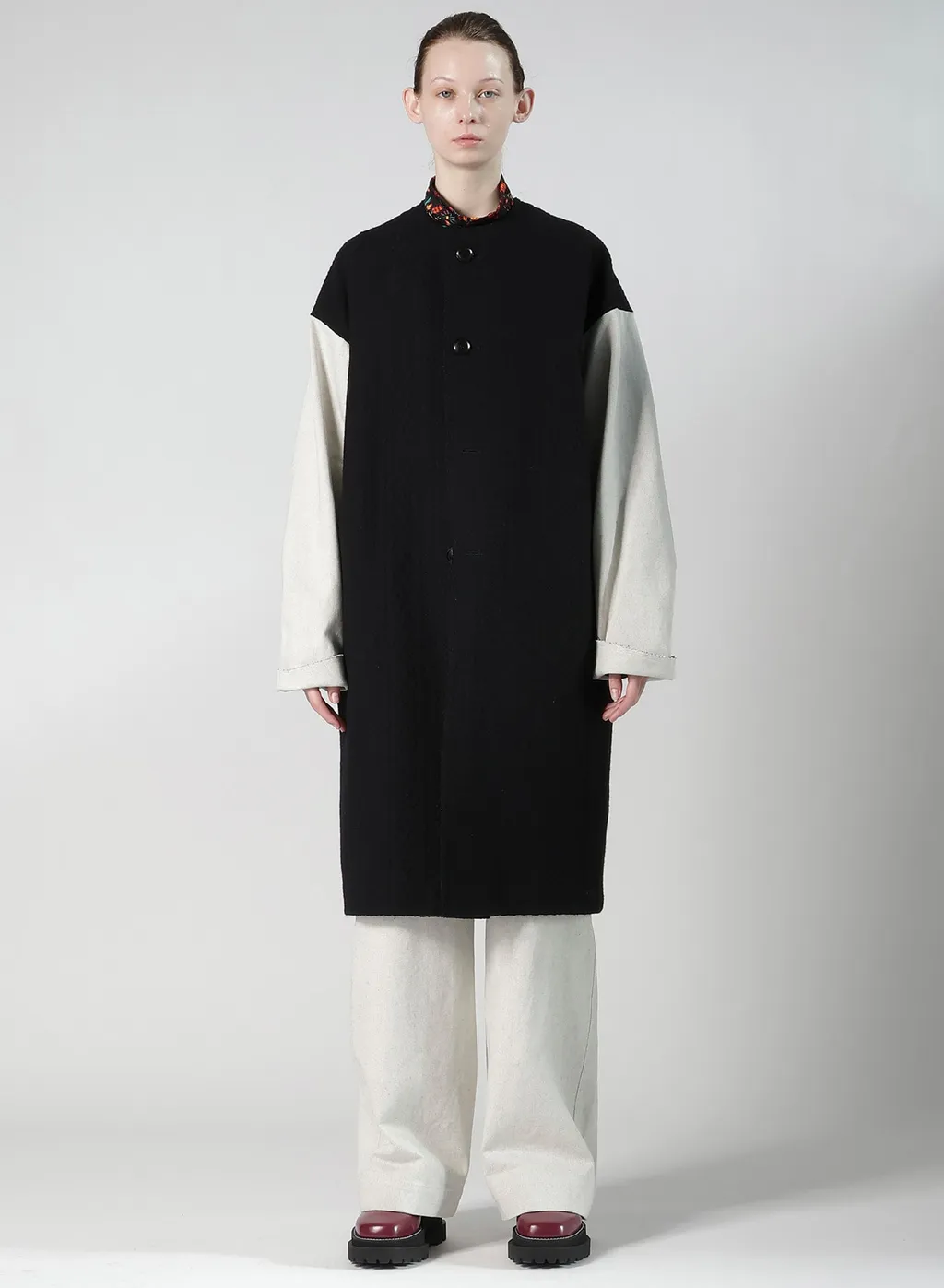 Cable Jq Knit Collerless Coat
