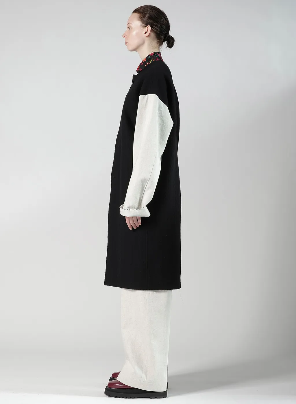 Cable Jq Knit Collerless Coat