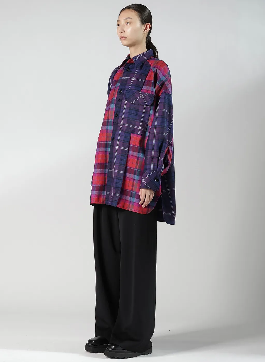 Plaid Shirt Collar Blouse