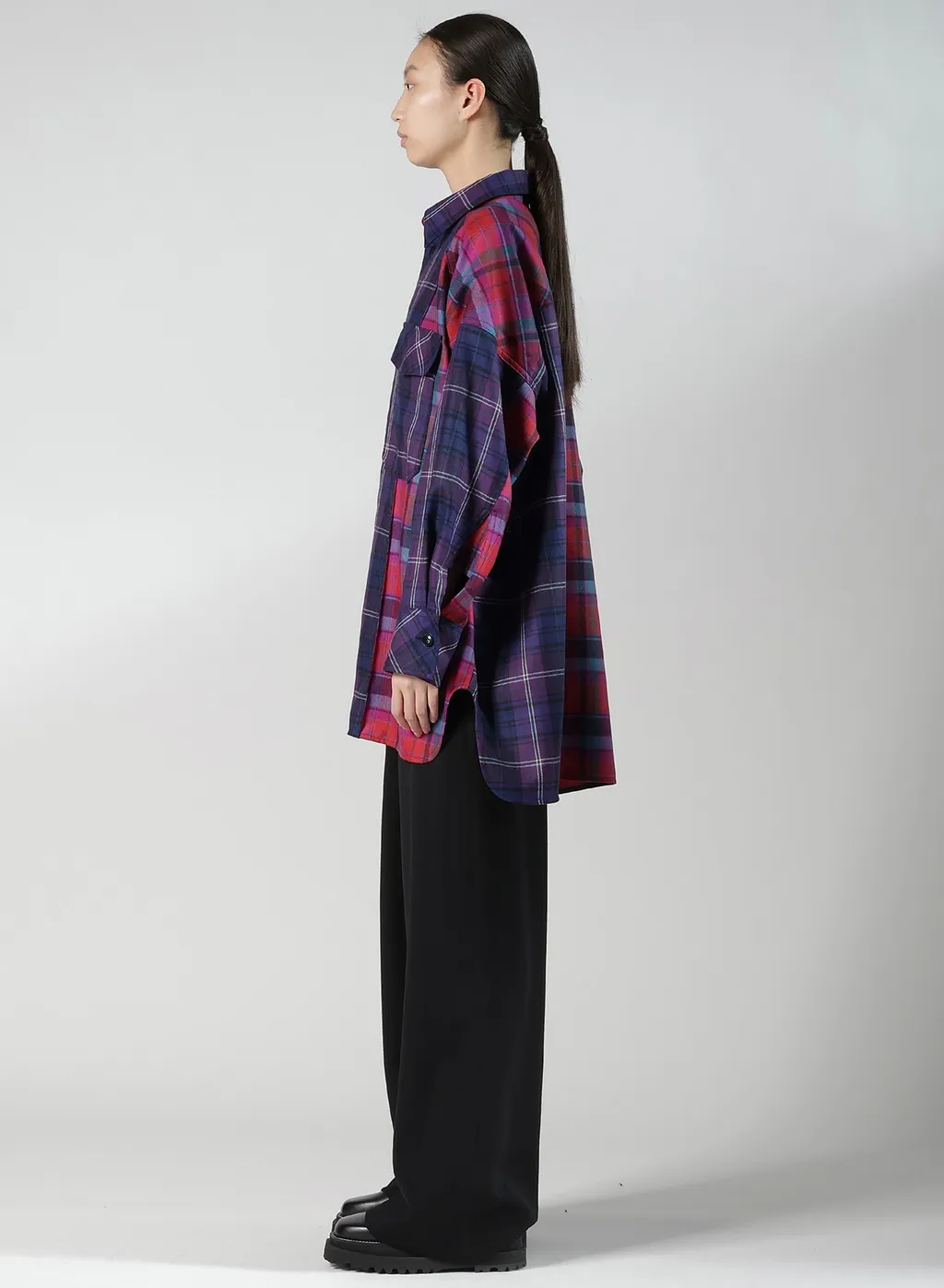 Plaid Shirt Collar Blouse