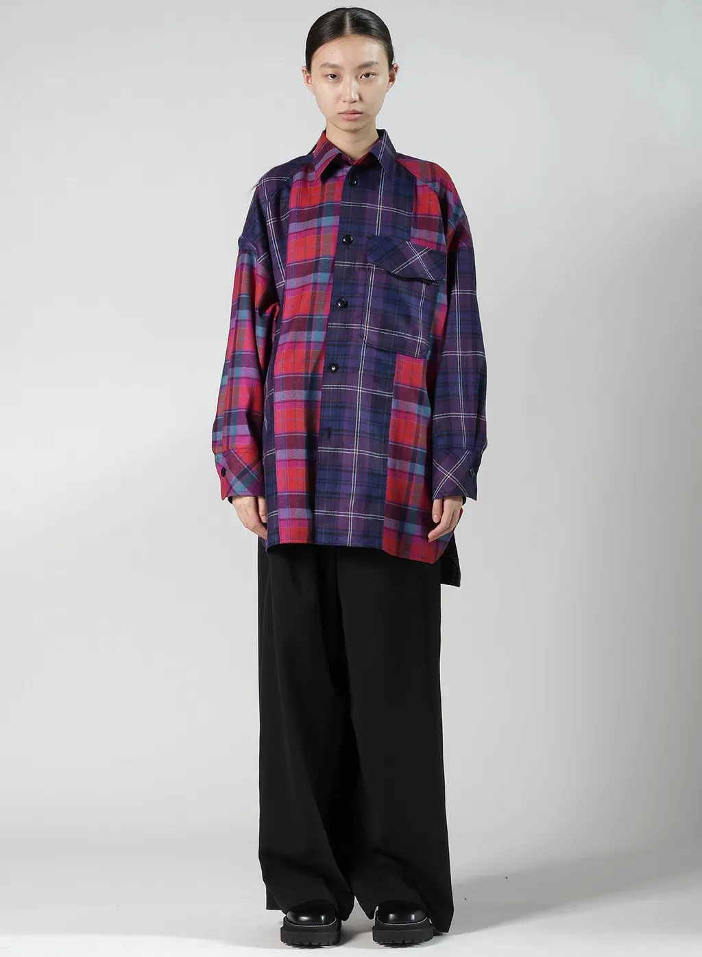 Plaid Shirt Collar Blouse