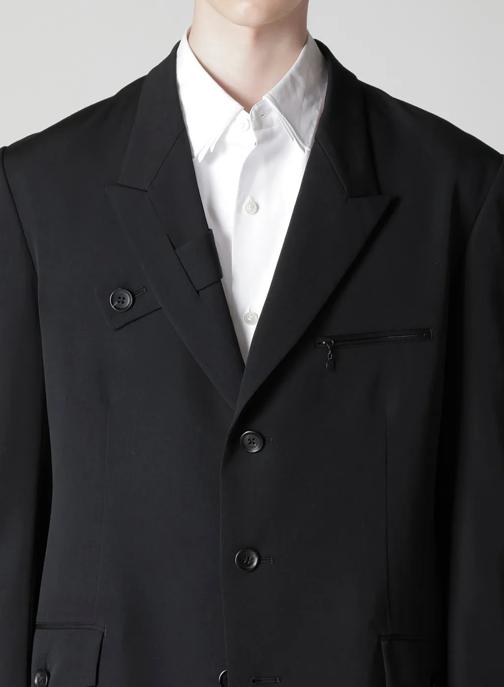 Wool Gabardine Jacket With A Right Lapel Tab