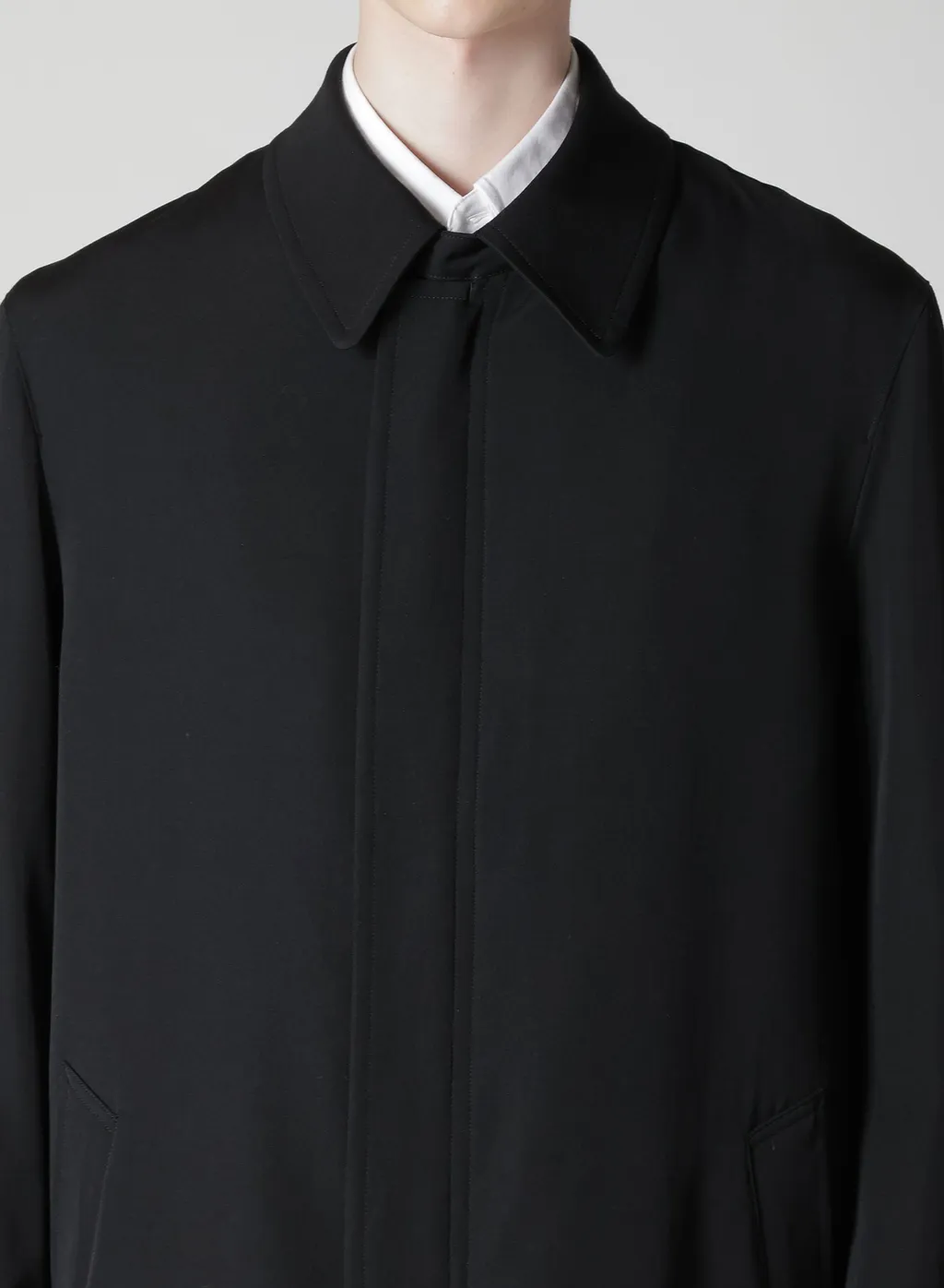 Wool Gabardine Coat With Stand Front Collar