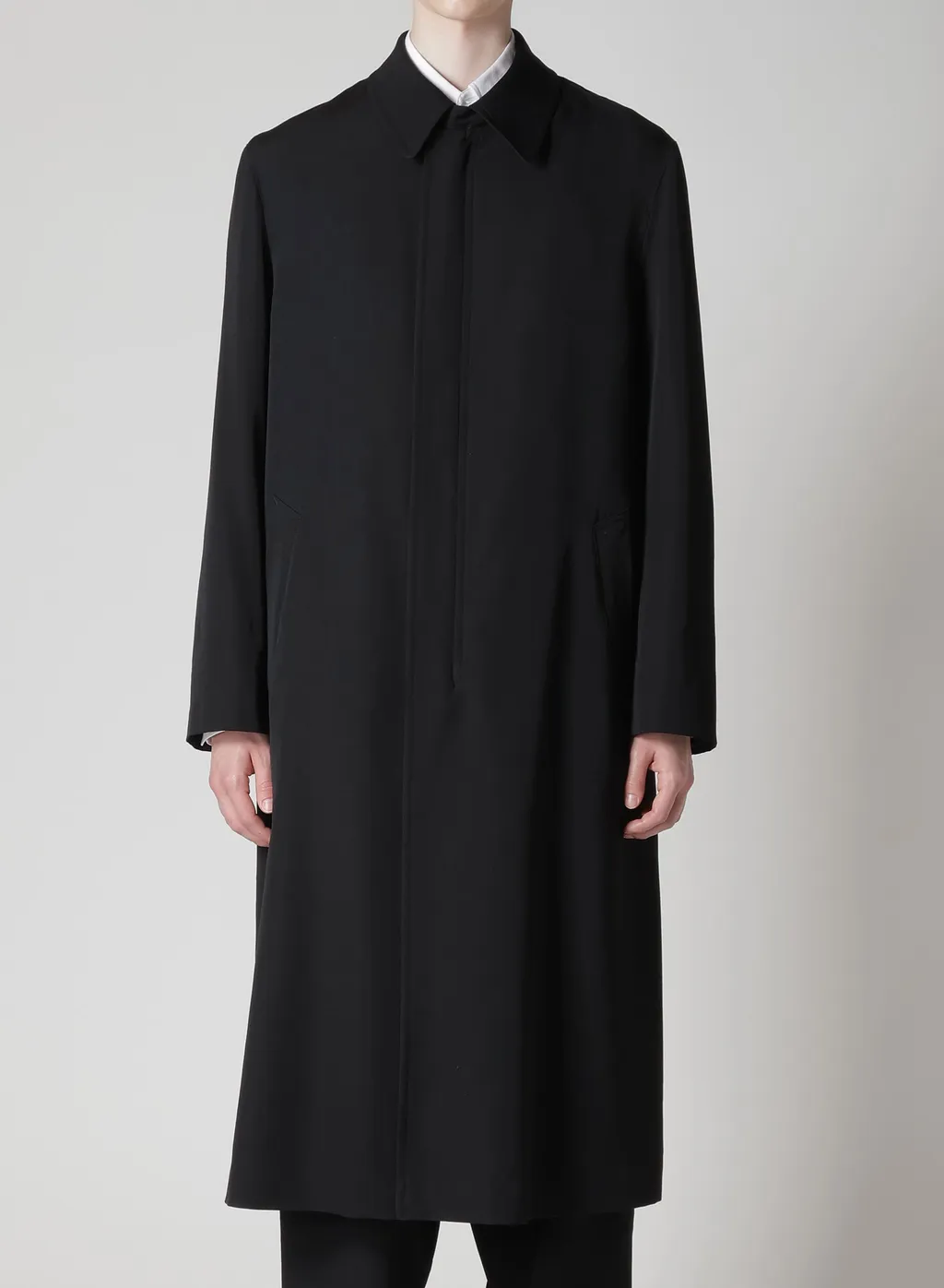 Wool Gabardine Coat With Stand Front Collar