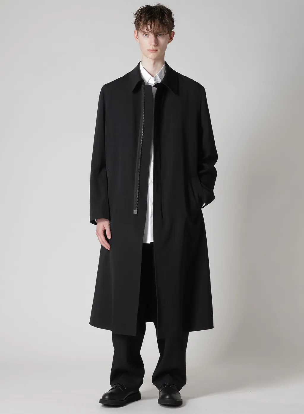 Wool Gabardine Coat With Stand Front Collar