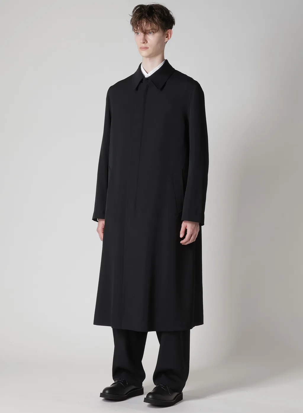 Wool Gabardine Coat With Stand Front Collar