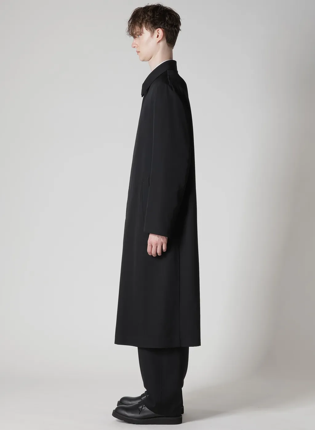 Wool Gabardine Coat With Stand Front Collar