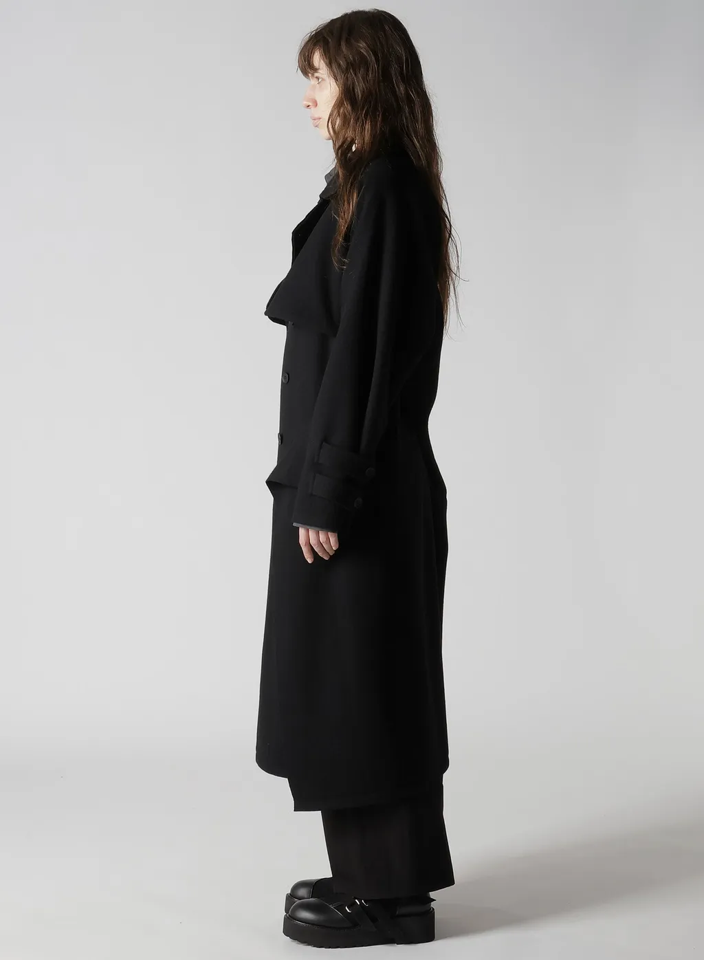 Wool Mosser Back Drape Trench Coat