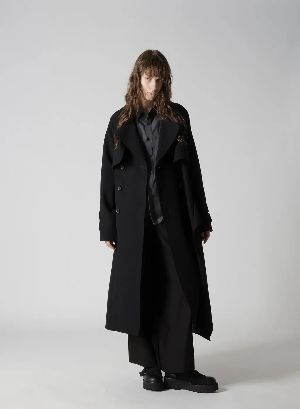 Wool Mosser Back Drape Trench Coat