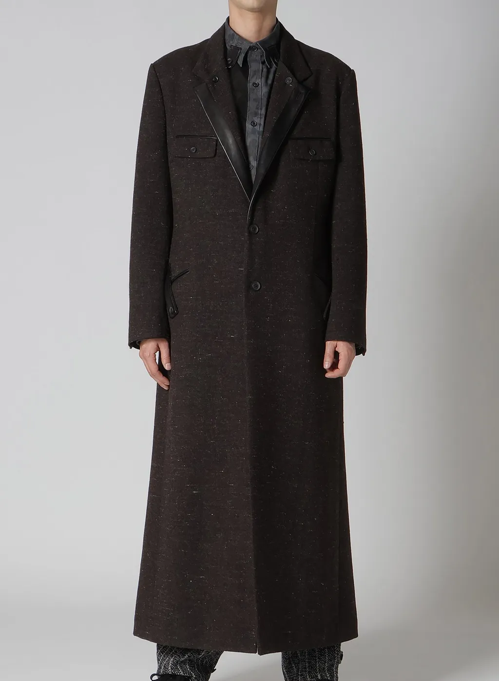 Wool Spinning Leather Switch Collar Button Jacket