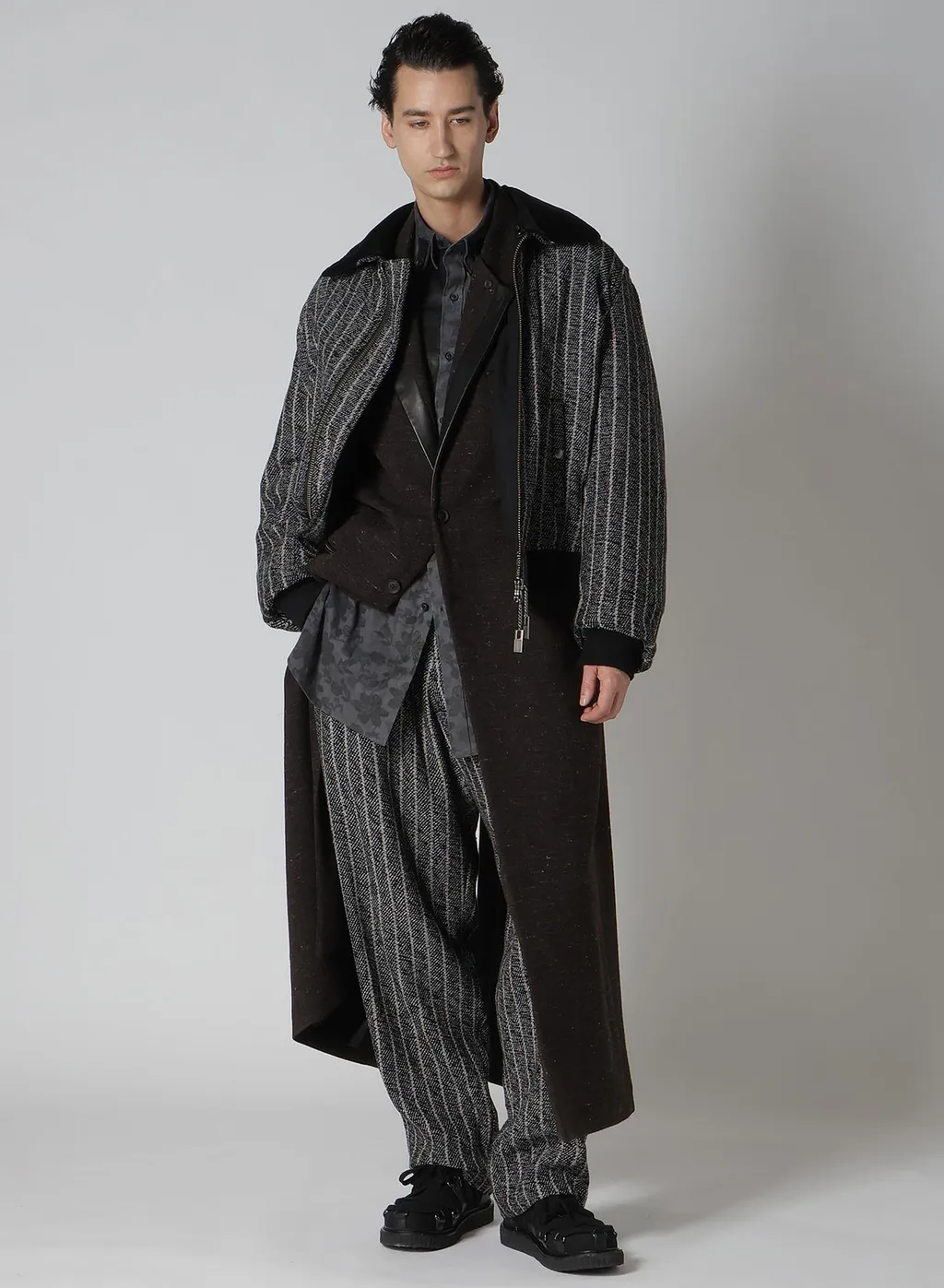 Wool Spinning Leather Switch Collar Button Jacket