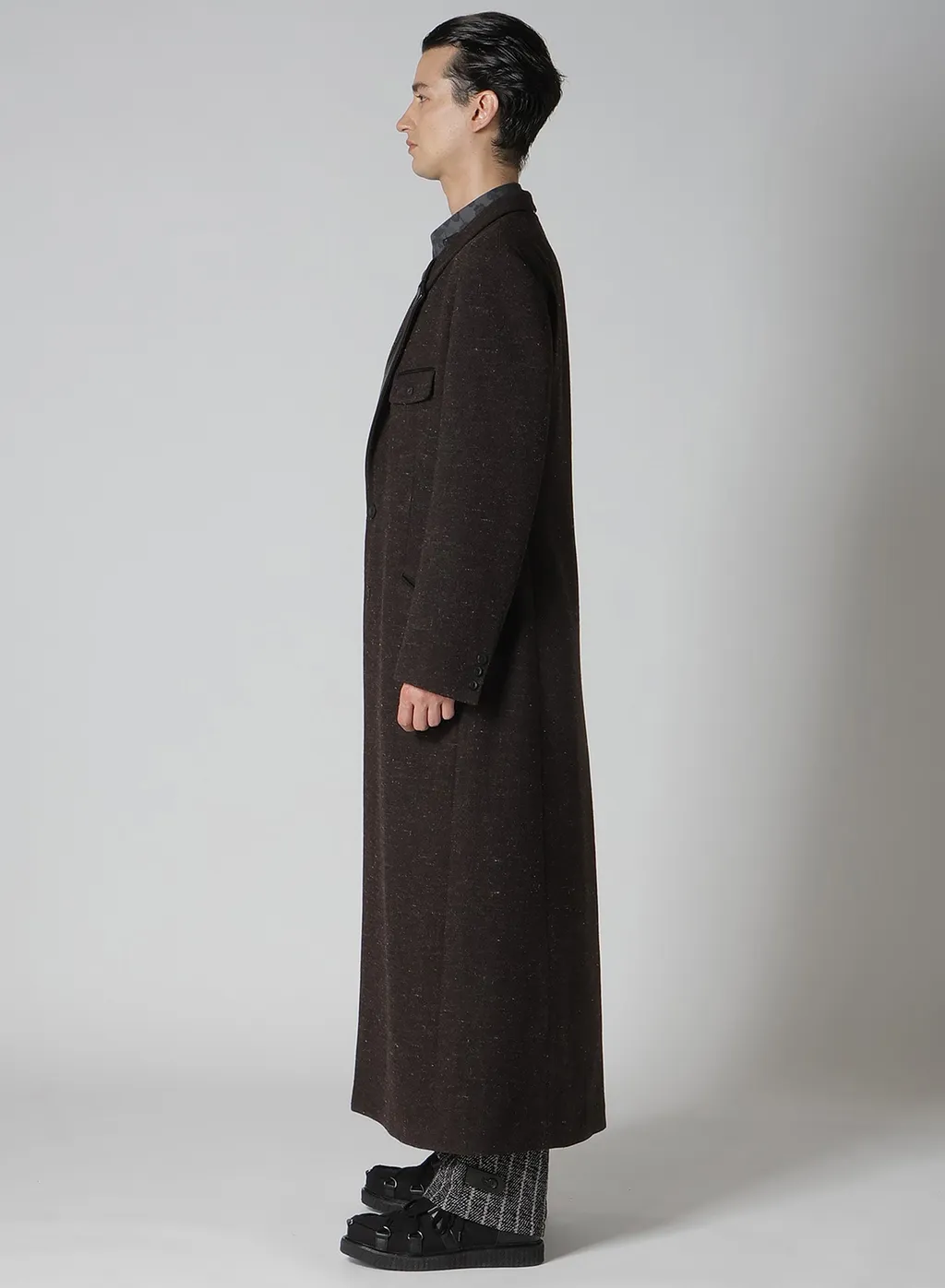 Wool Spinning Leather Switch Collar Button Jacket