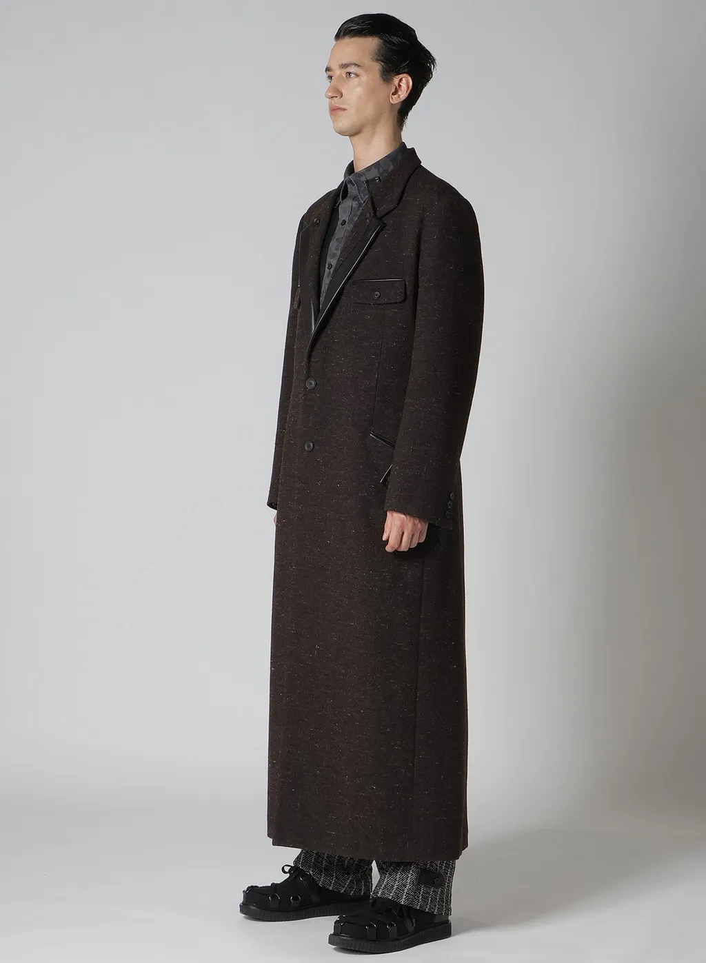 Wool Spinning Leather Switch Collar Button Jacket