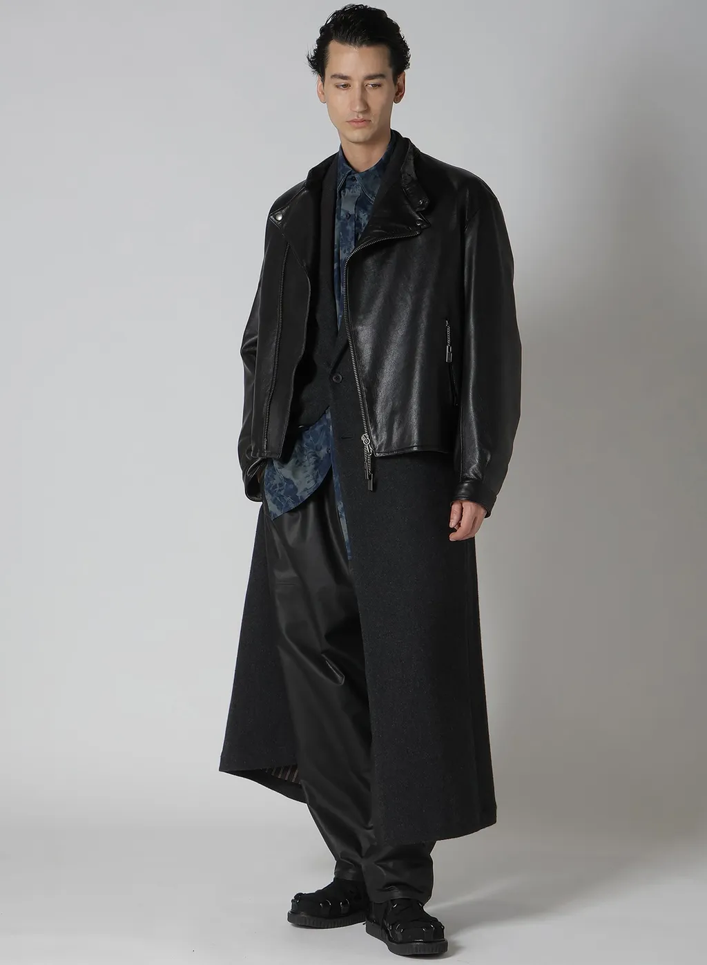 Dobby Tweed Peak Lapel Long Jacket
