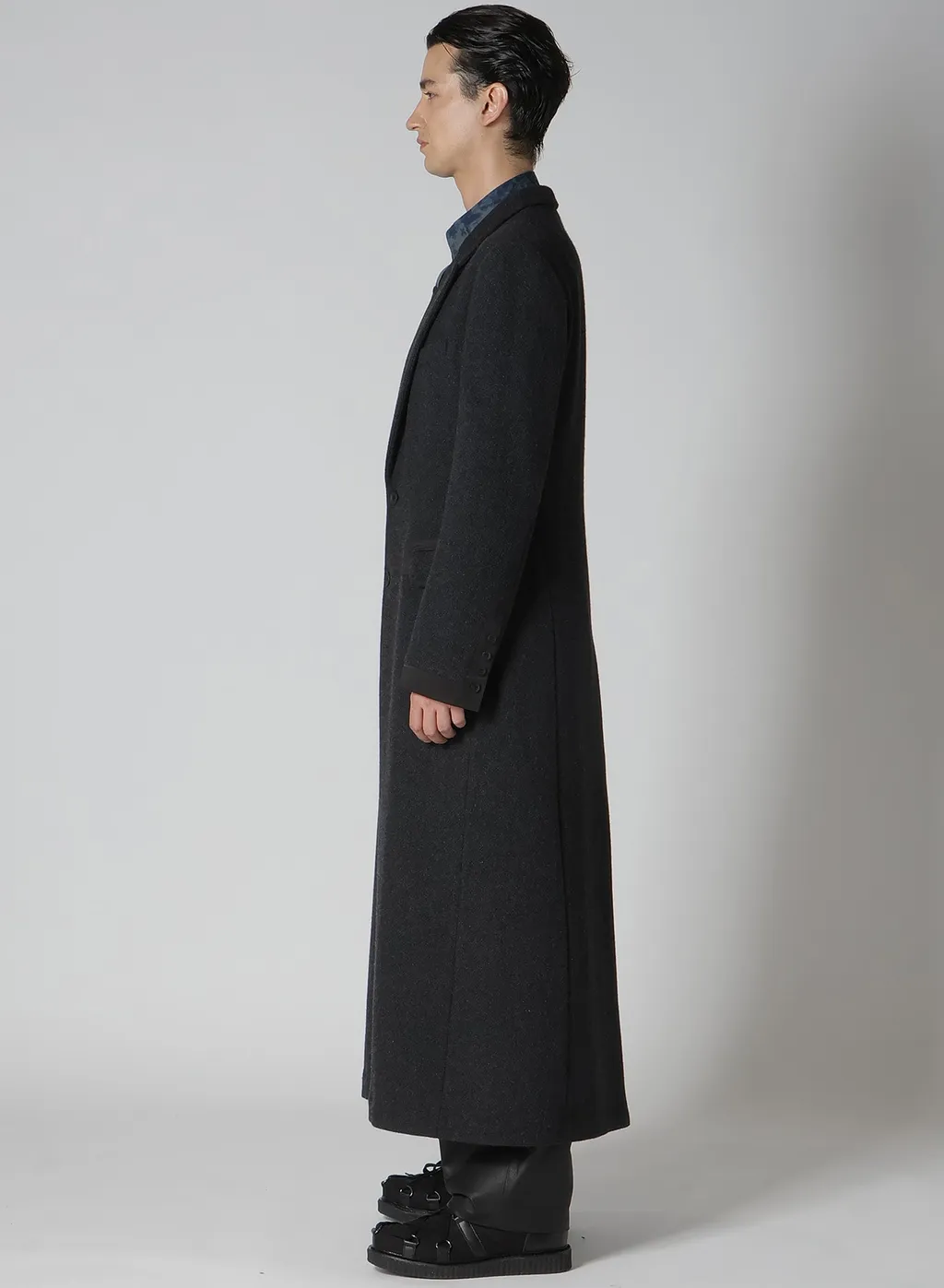 Dobby Tweed Peak Lapel Long Jacket