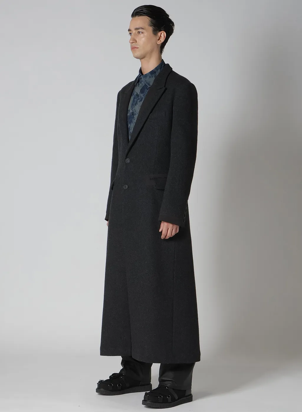 Dobby Tweed Peak Lapel Long Jacket