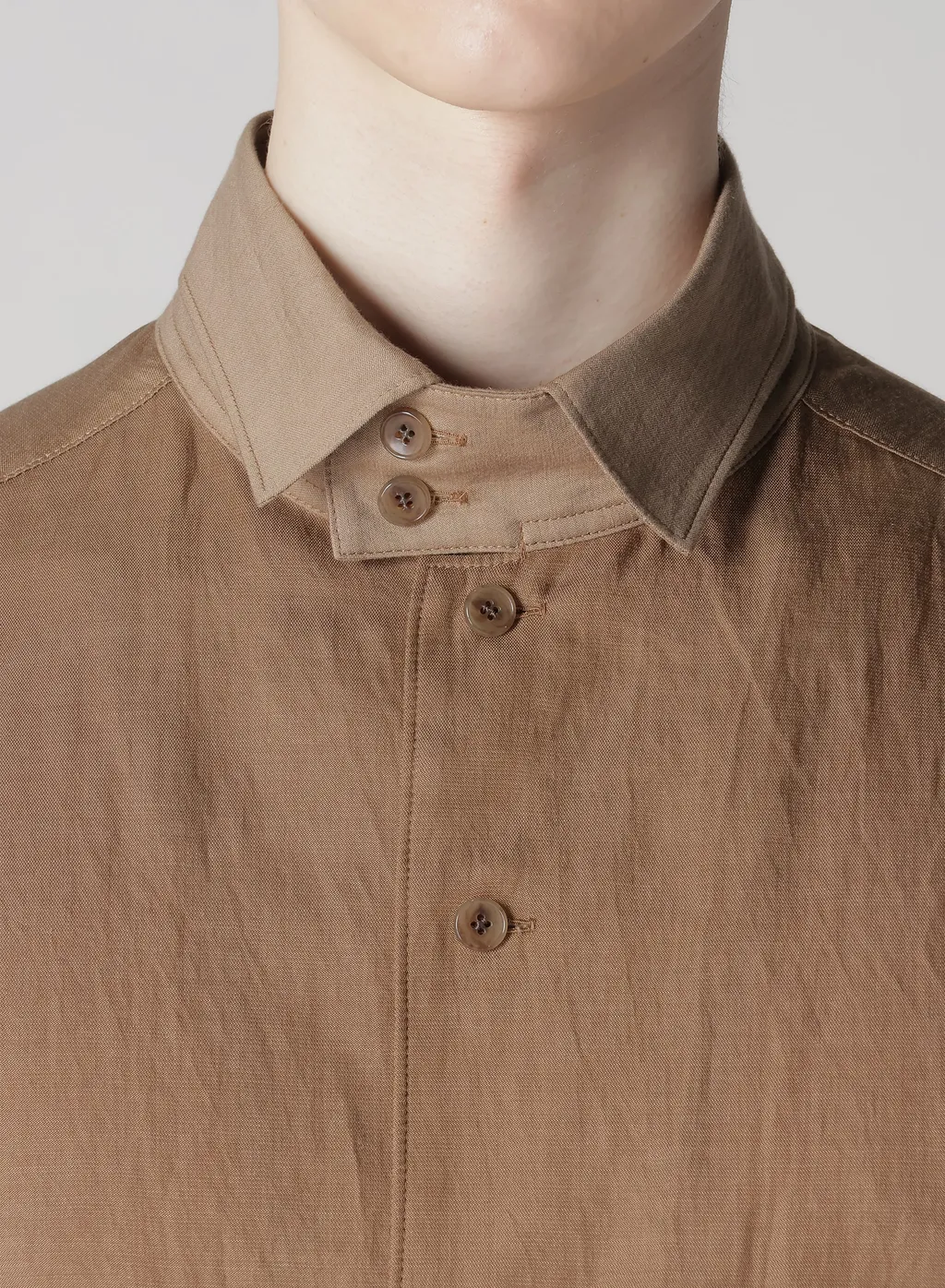 Cu/C/Flax Stand Collar Shirt