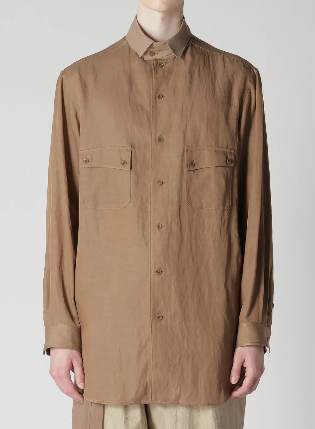 Cu/C/Flax Stand Collar Shirt