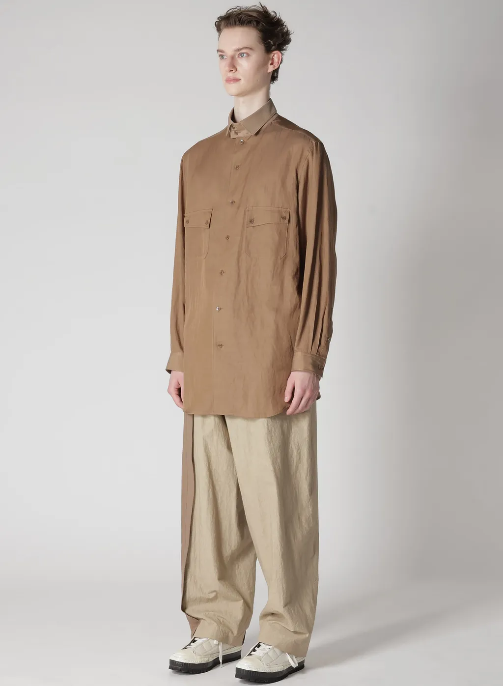 Cu/C/Flax Stand Collar Shirt