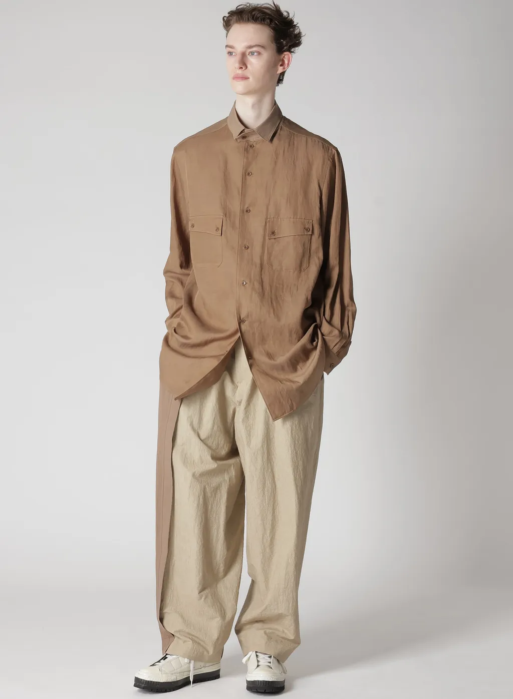 Cu/C/Flax Stand Collar Shirt