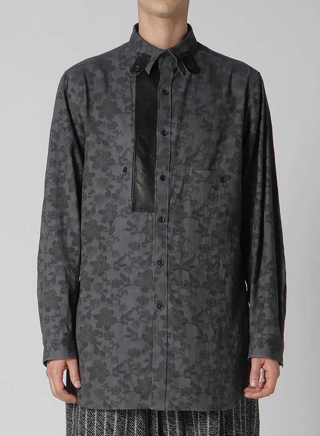 Ink Flower Design+Leathr Panel Blouse