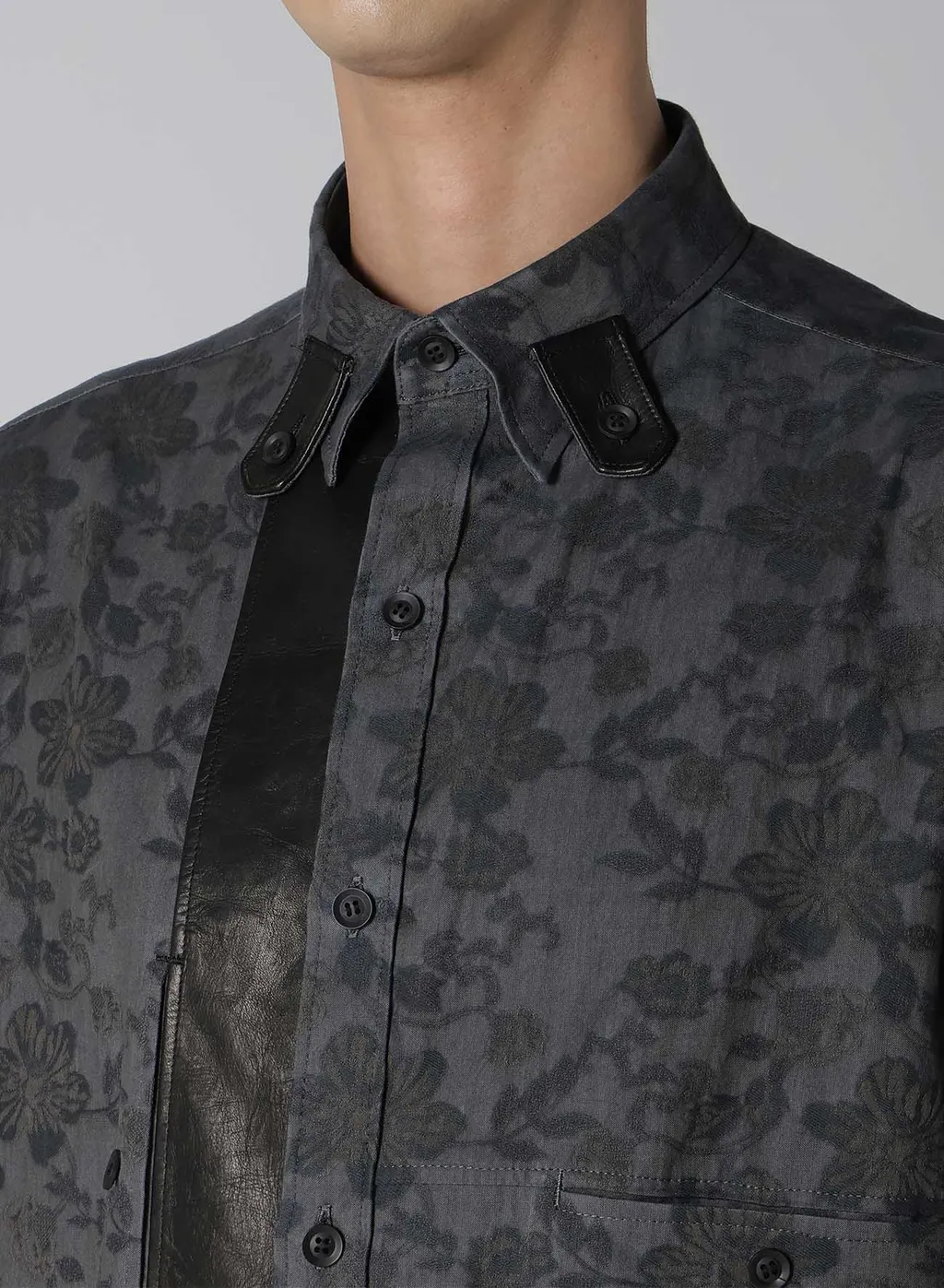 Ink Flower Design+Leathr Panel Blouse