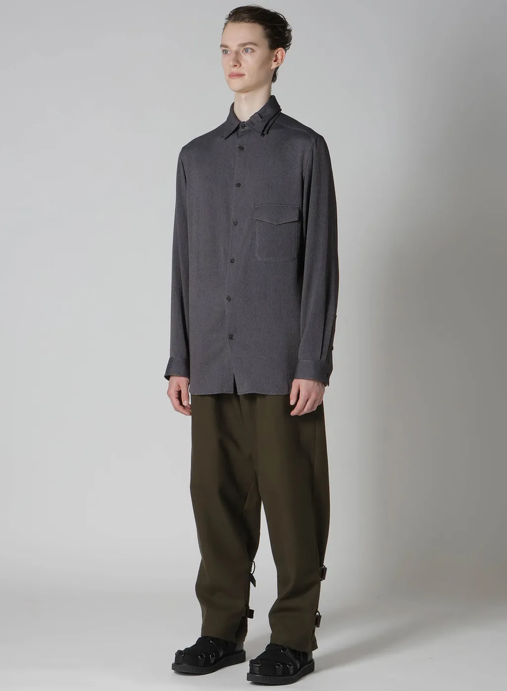 Ry M Herringbone Collar Tab Blouse