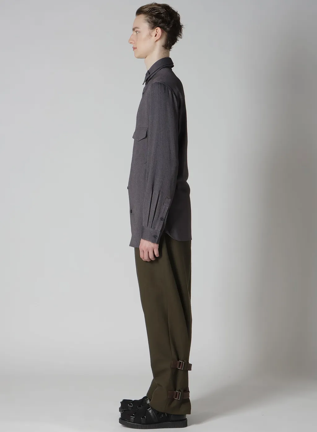 Ry M Herringbone Collar Tab Blouse