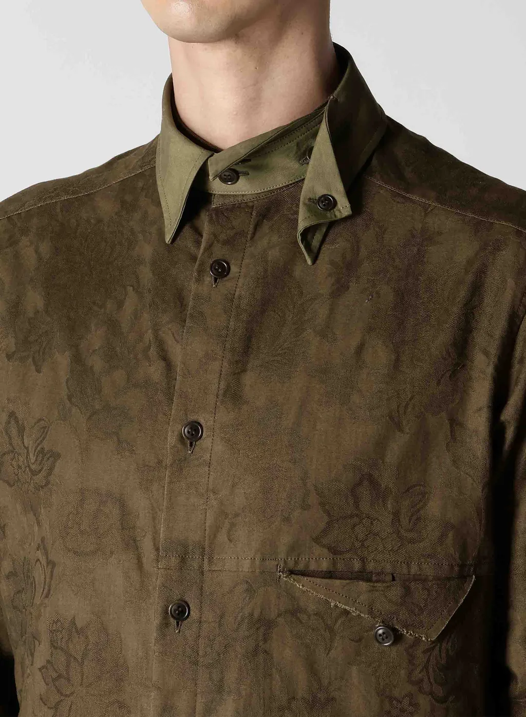Khaki Flower Jq Arranged Spare Collar Blouse