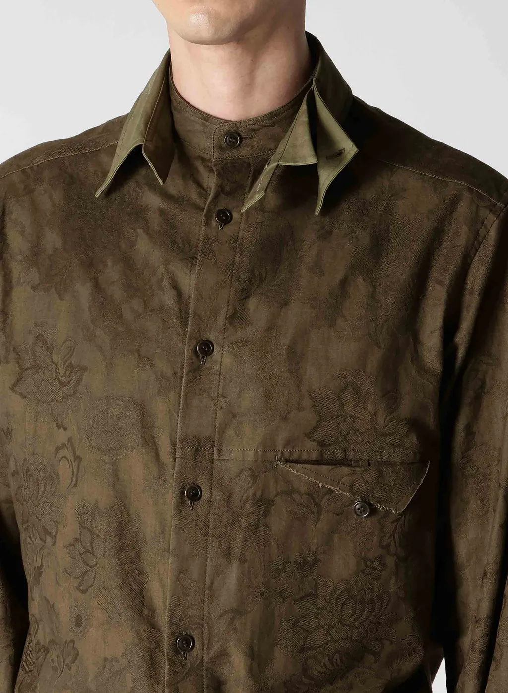Khaki Flower Jq Arranged Spare Collar Blouse