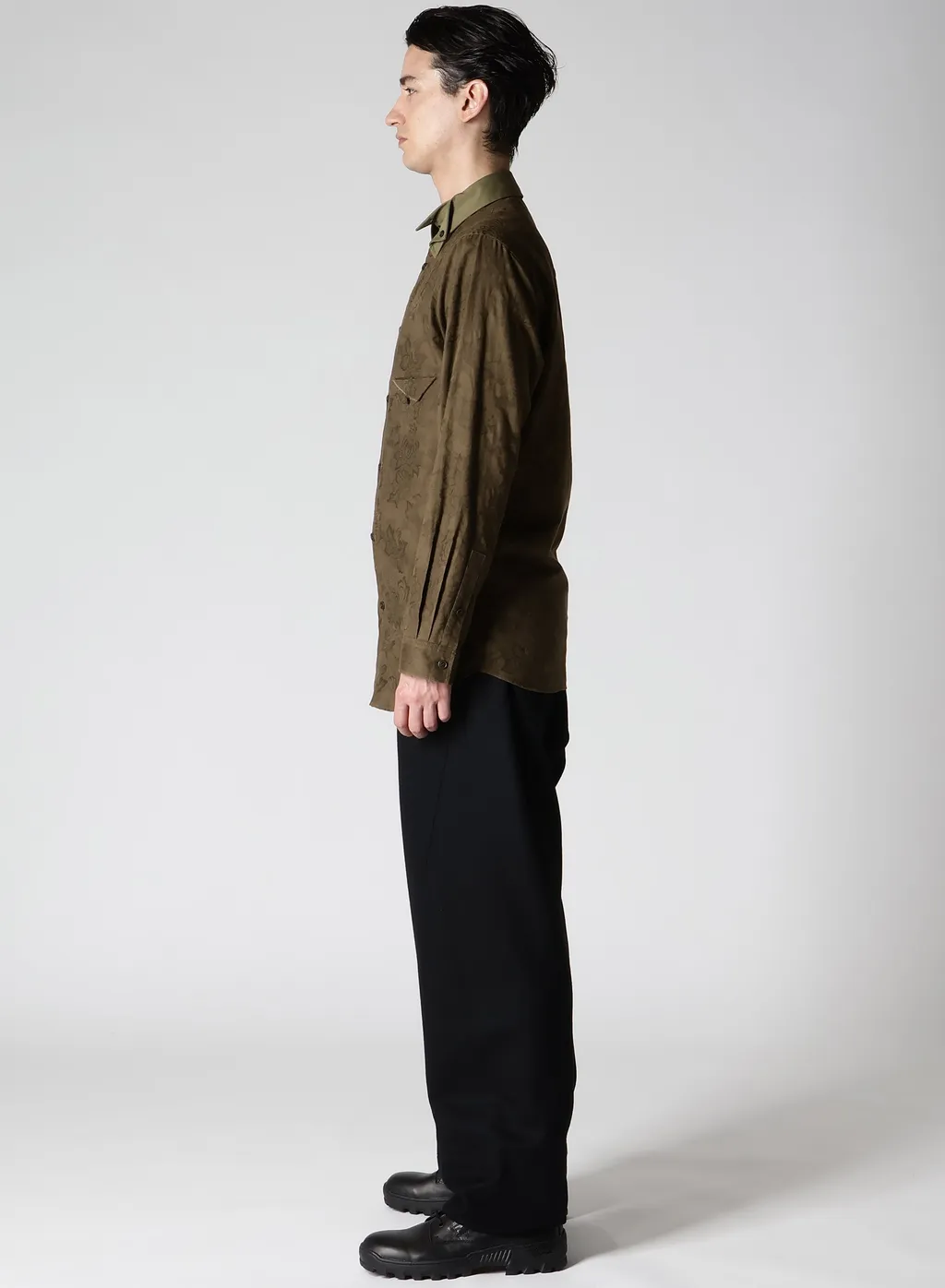Khaki Flower Jq Arranged Spare Collar Blouse