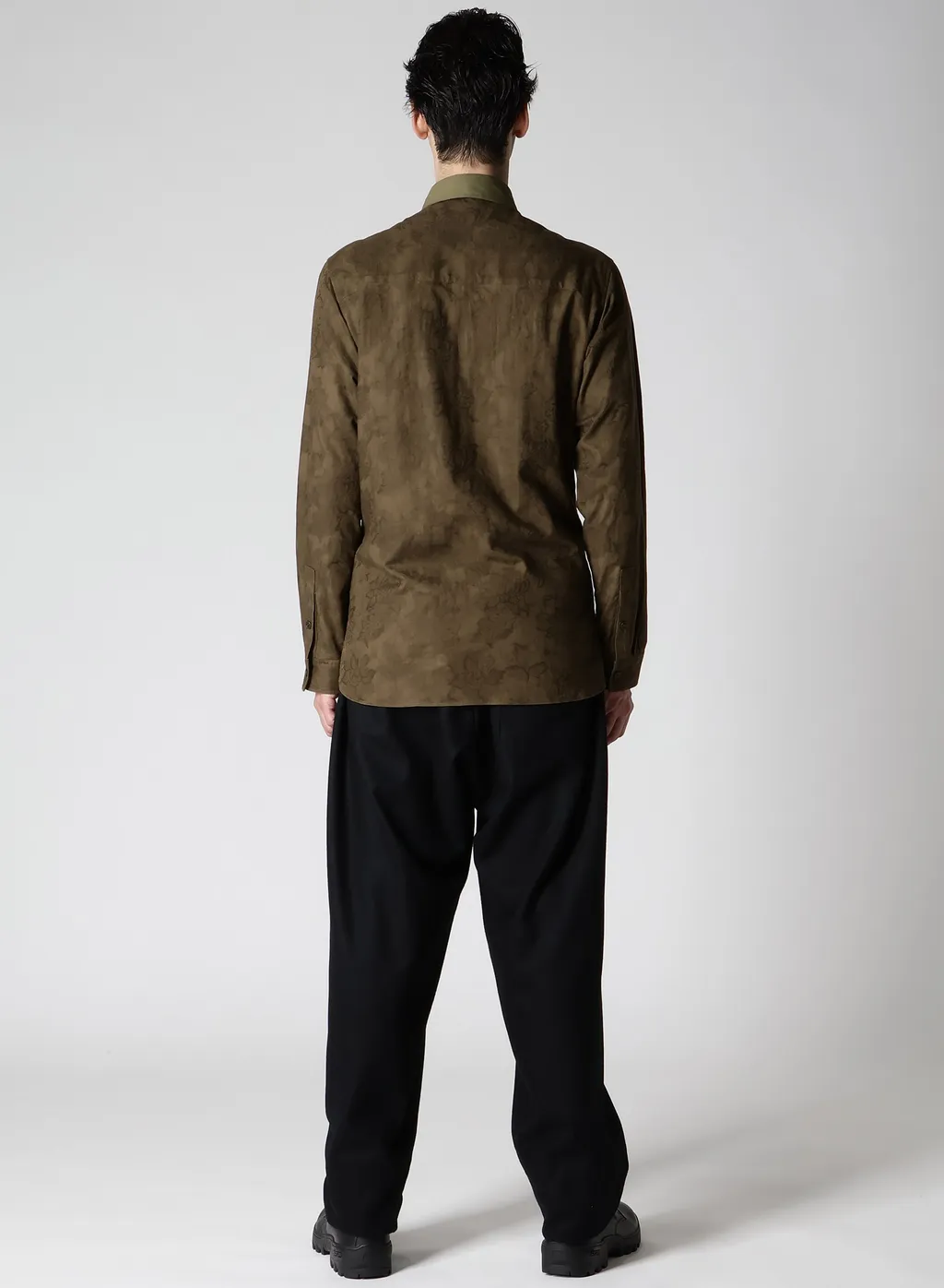 Khaki Flower Jq Arranged Spare Collar Blouse