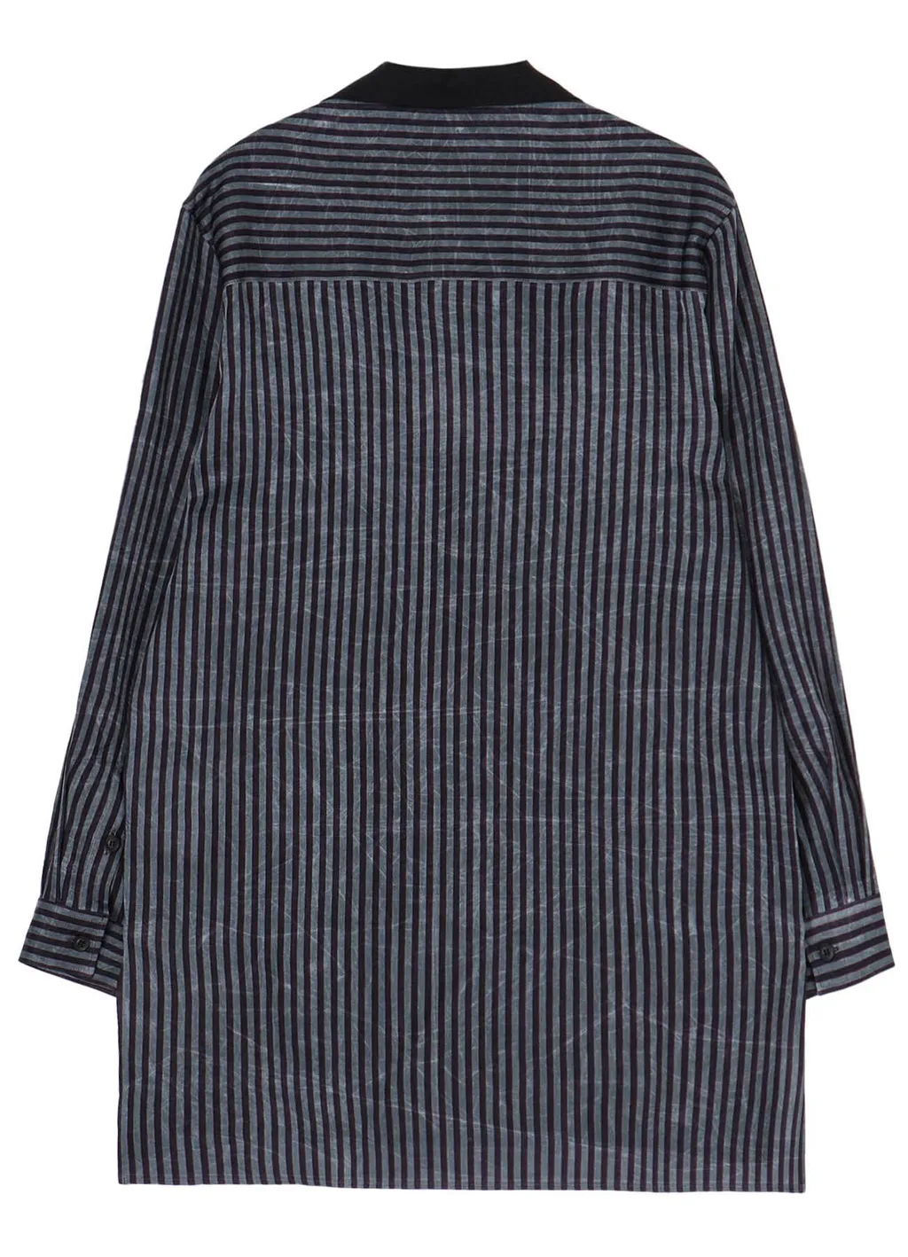 Stripe Open Collar Blouse With Different Fabric
