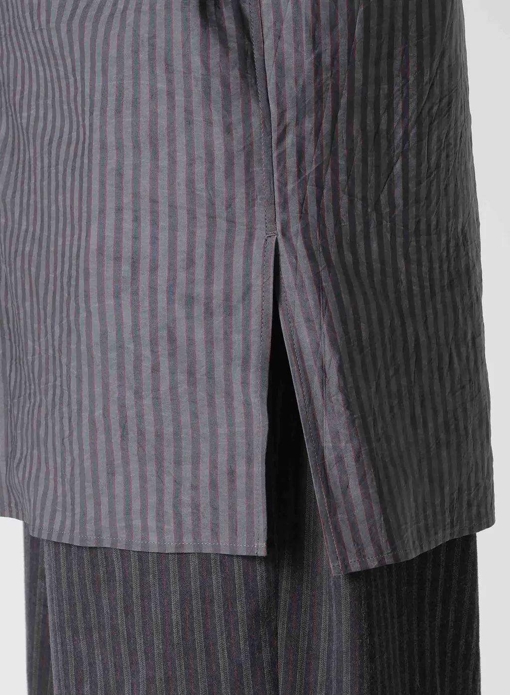 Stripe Open Collar Blouse With Different Fabric