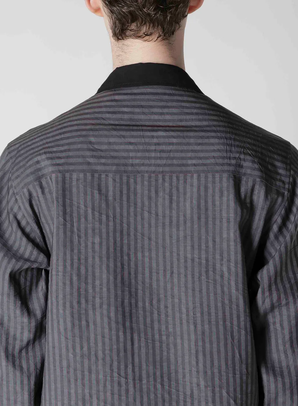Stripe Open Collar Blouse With Different Fabric