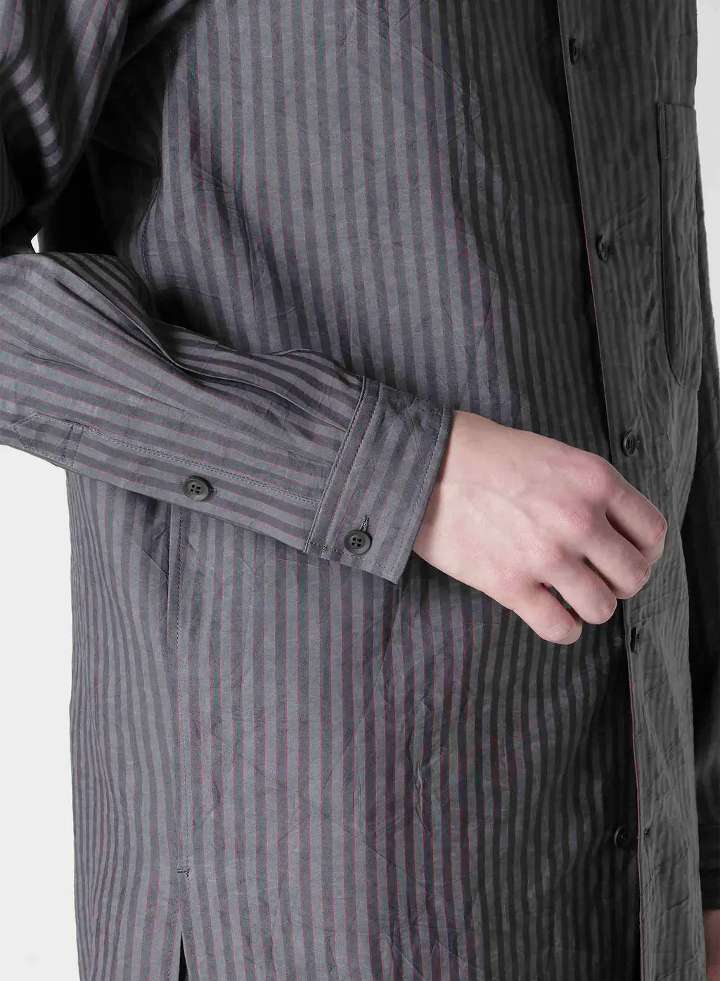 Stripe Open Collar Blouse With Different Fabric