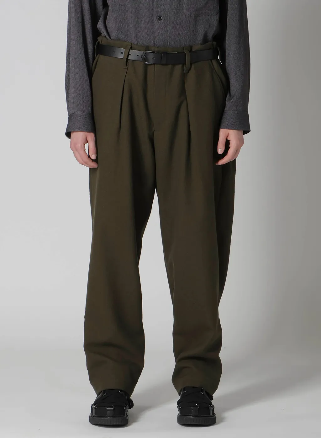 Khaki C/W Serge Hem Belt Pants
