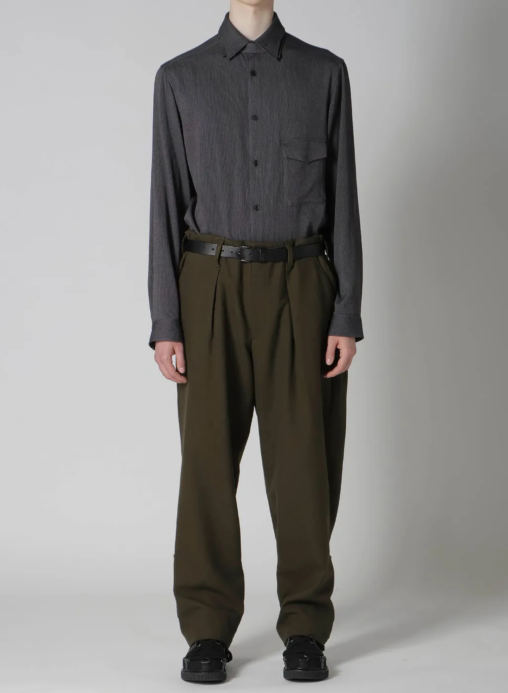 Khaki C/W Serge Hem Belt Pants