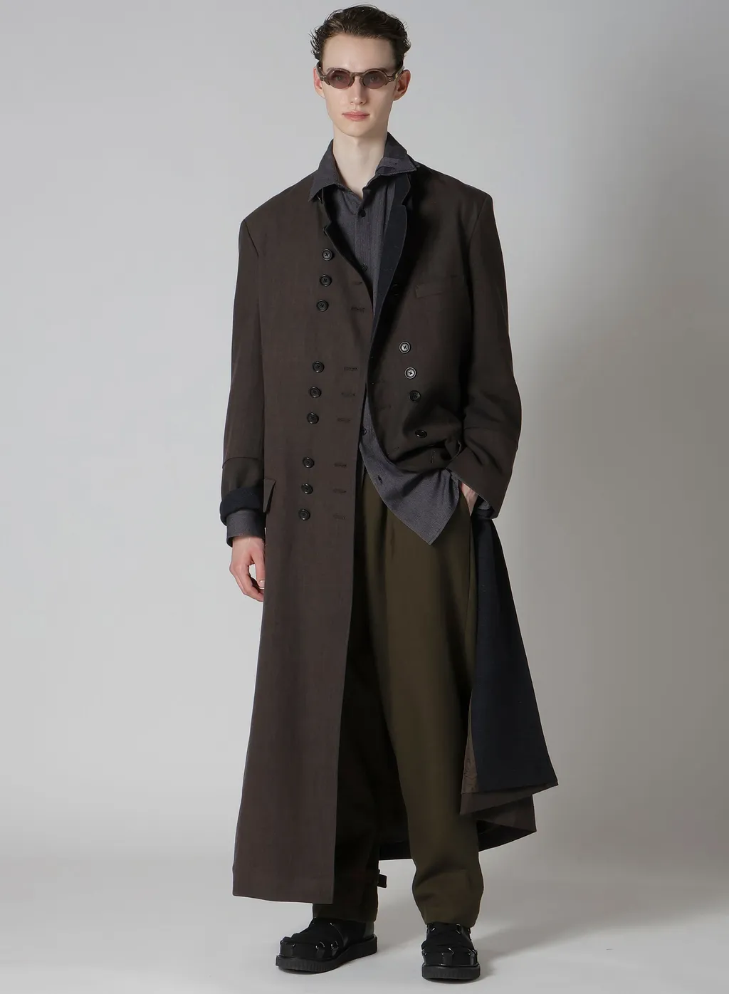 Khaki C/W Serge Hem Belt Pants