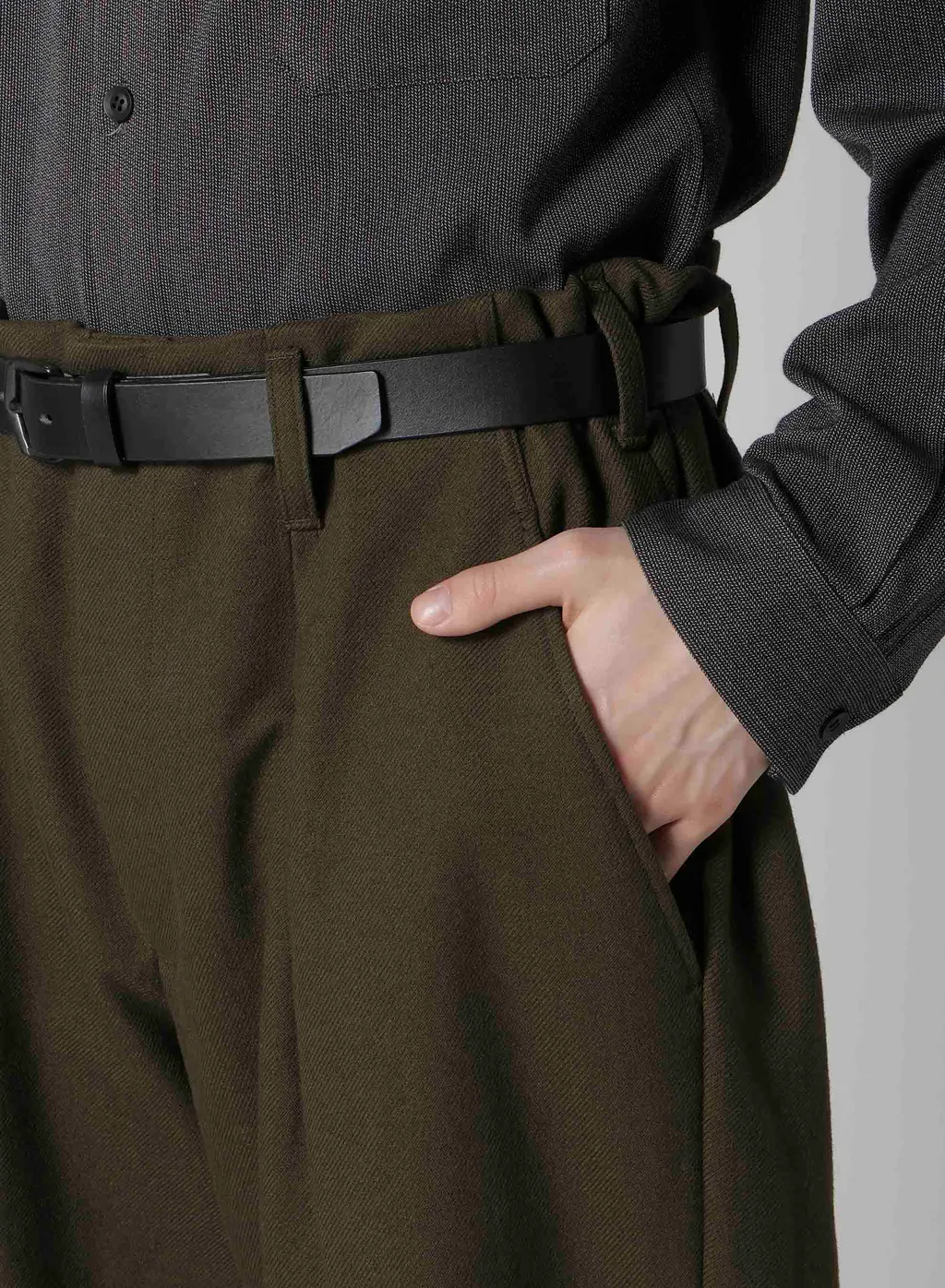 Khaki C/W Serge Hem Belt Pants