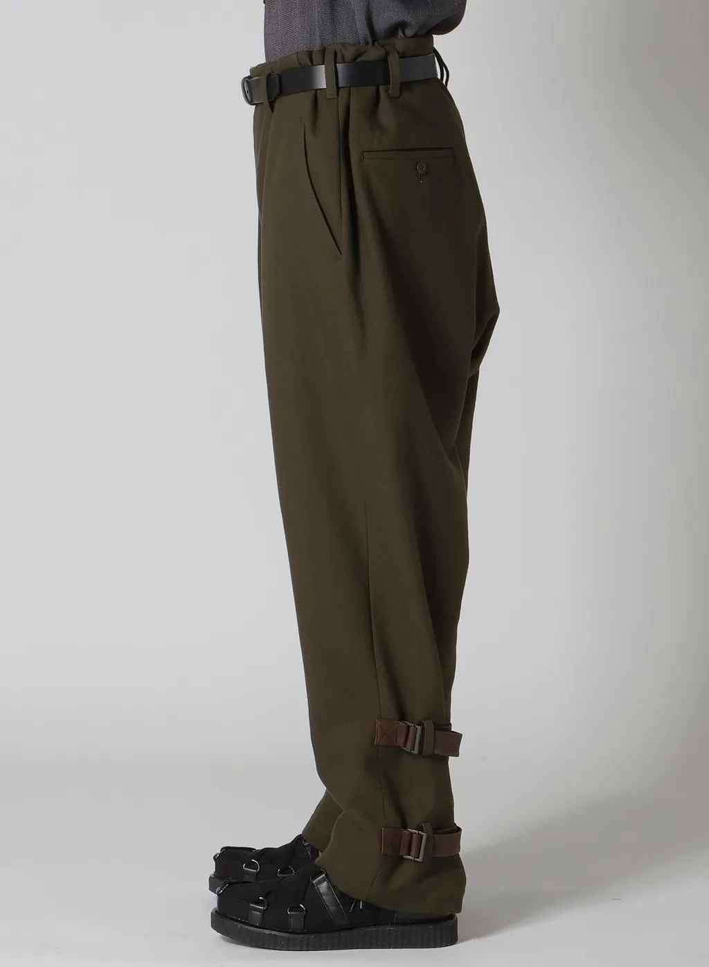 Khaki C/W Serge Hem Belt Pants