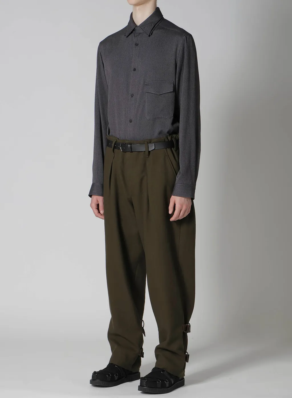 Khaki C/W Serge Hem Belt Pants