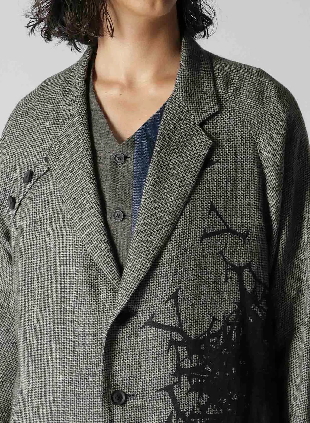 Patterned Multi Fabric Buttoned Jacket